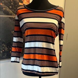 The Limited Orange, Navy & White Striped 3/4 Sleeve Top